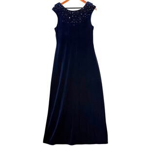 VTG JR. Nites‎ 12P Maxi Dress Velvet Dreamy Blue Sequin Formal Prom Wedding 90s